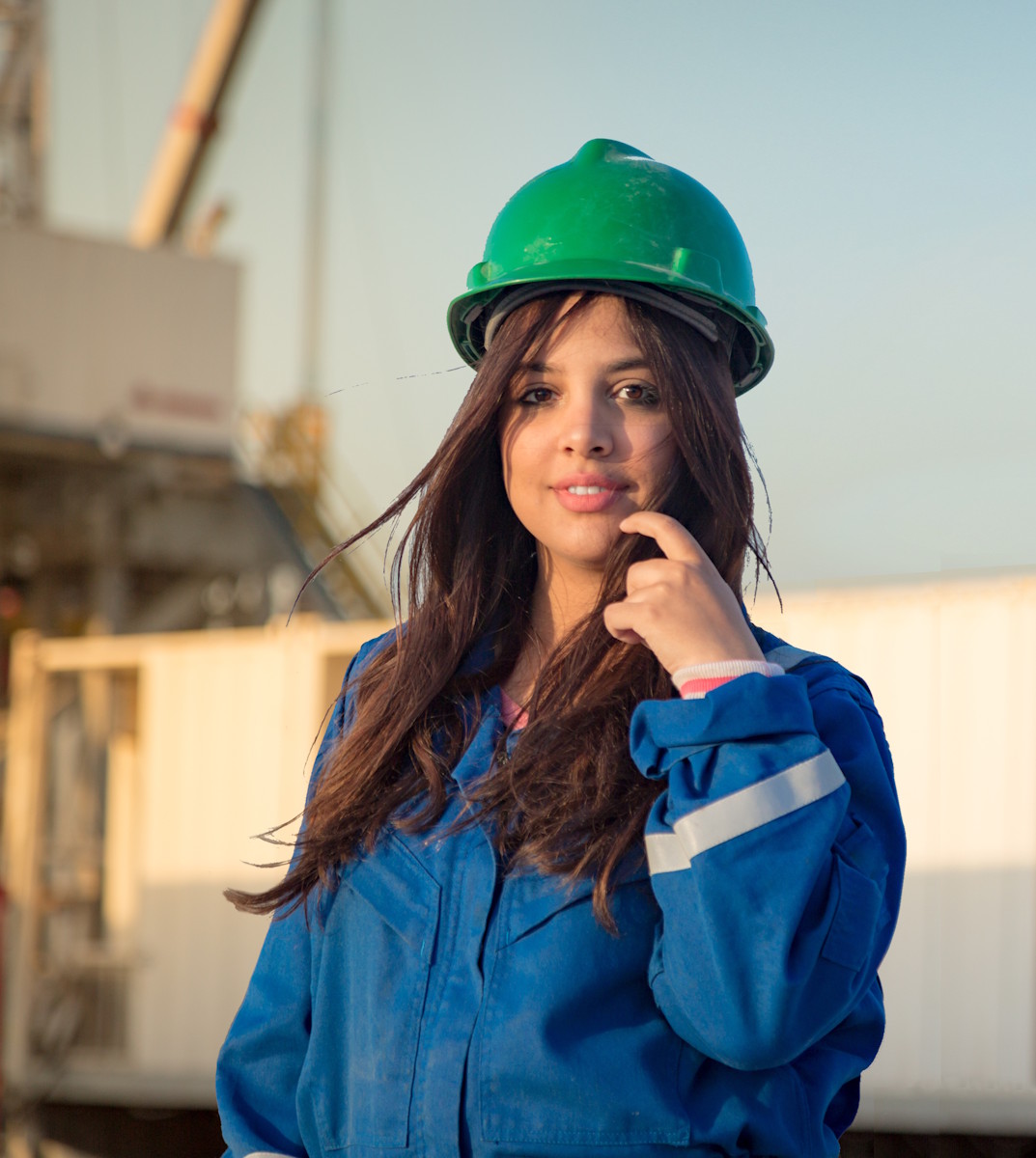 Woman on oil rig