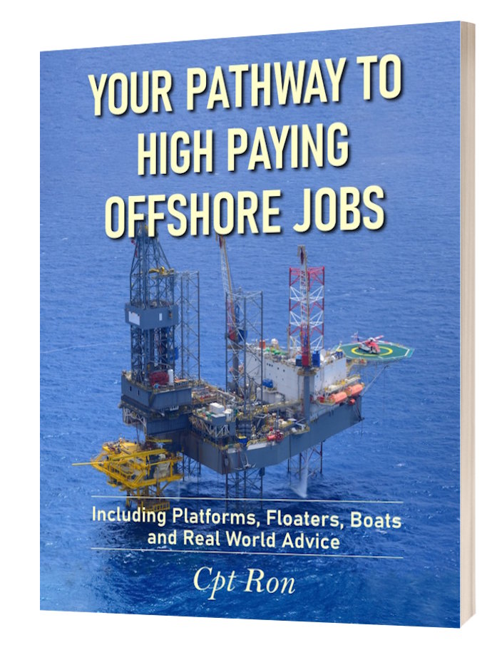 Offshore oil rig featured on the cover of Your Pathway to High Paying Offshore Jobs by Cpt Ron